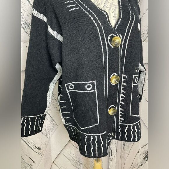 COMIC EFFECT CONTRAST KNIT CARDIGAN BLACK & WHITE ONE SIZE - Picture 5 of 6